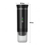 Black digital espresso maker with a 25.1 centimetre height and 8.35 centimetre width