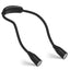 Black rechargeable neck reading light with flexible arms and two LED heads on a white background.
